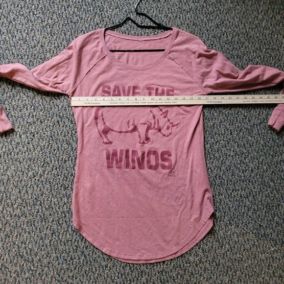 Funny Save the Winos Long Sleeve Graphic Tee Shirt Size Medium Wine Theme Tee - Picture 6 of 7